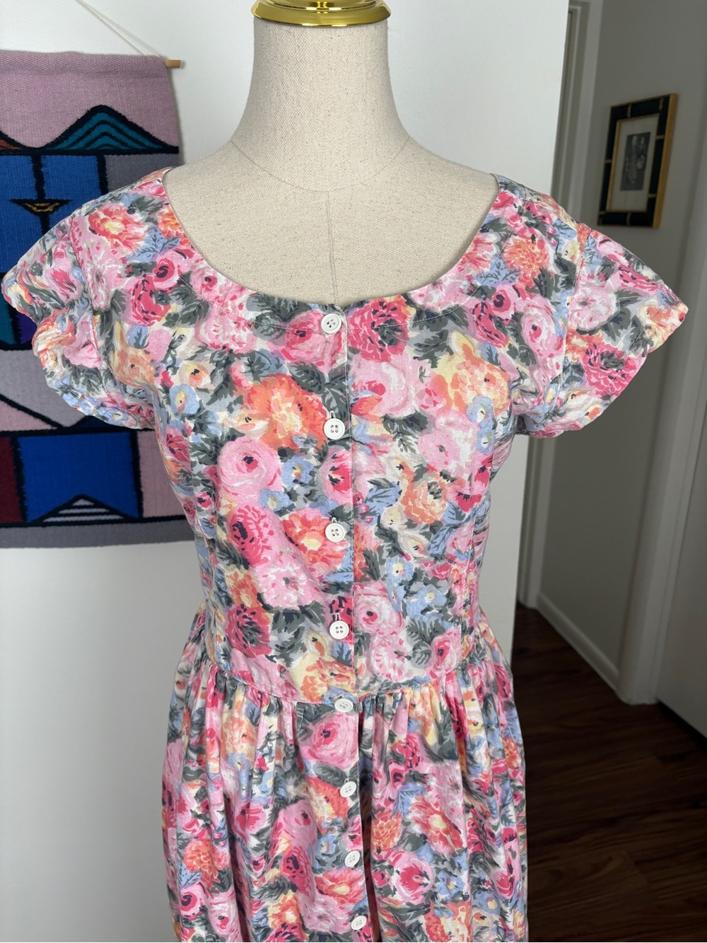 VTG 90s Starina Cottagecore Floral Short Sleeve Midi Dress